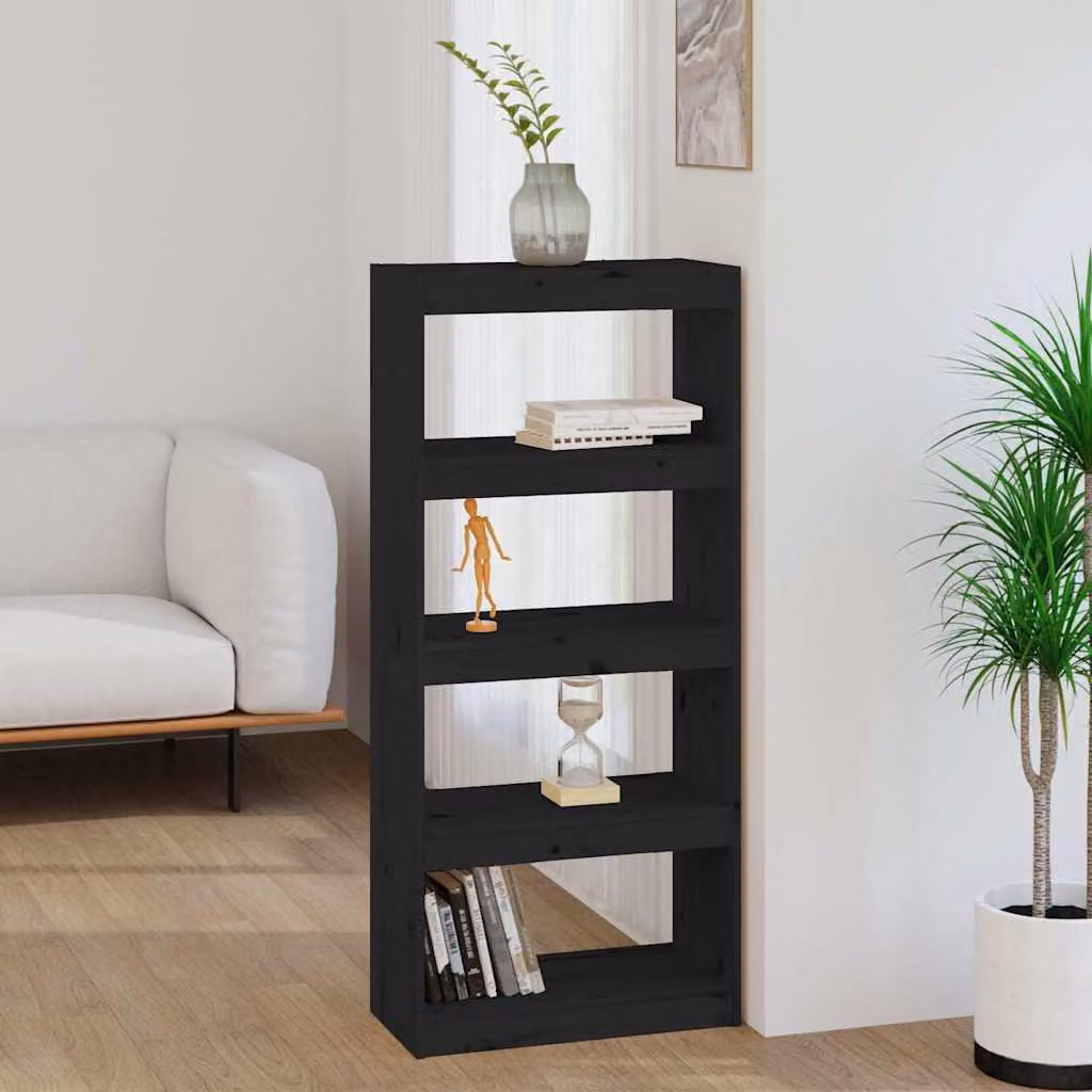 Libreria/Divisorio vidaXL in Legno Massello di Pino Nero, L 60 cm x P 30 cm x H 135,5 cm