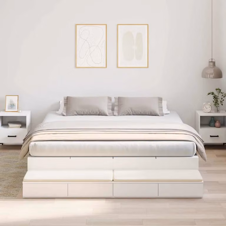 vidaXL Struttura letto con contenitore e cassetti in legno bianco L/P/H: 180 x 200 cm