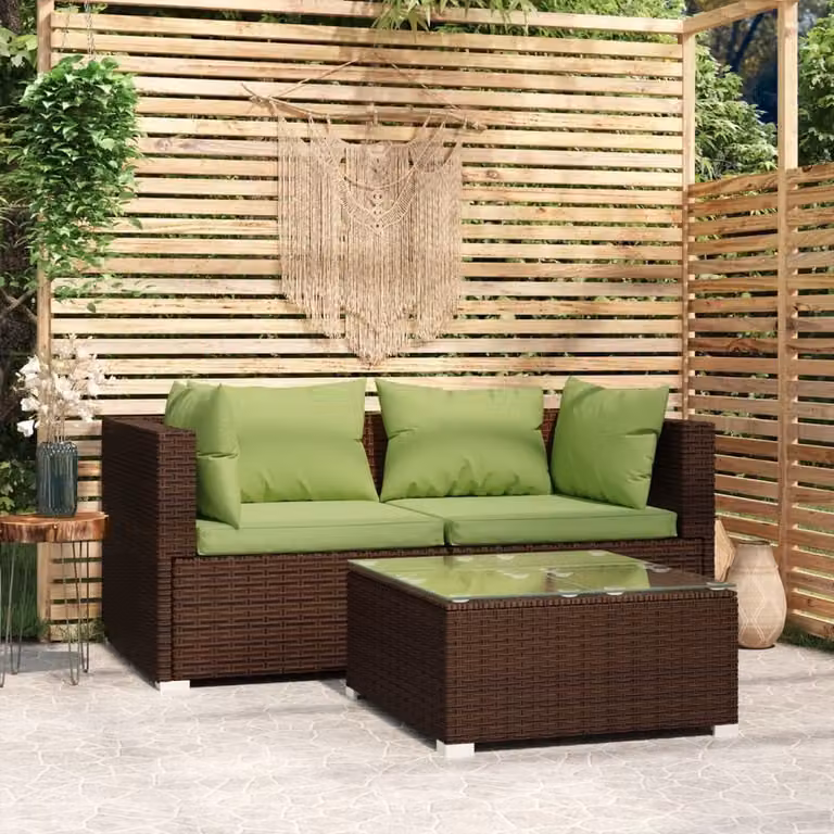 Maison Exclusive - Set da giardino a 3 pezzi con cuscini, in rattan sintetico marrone