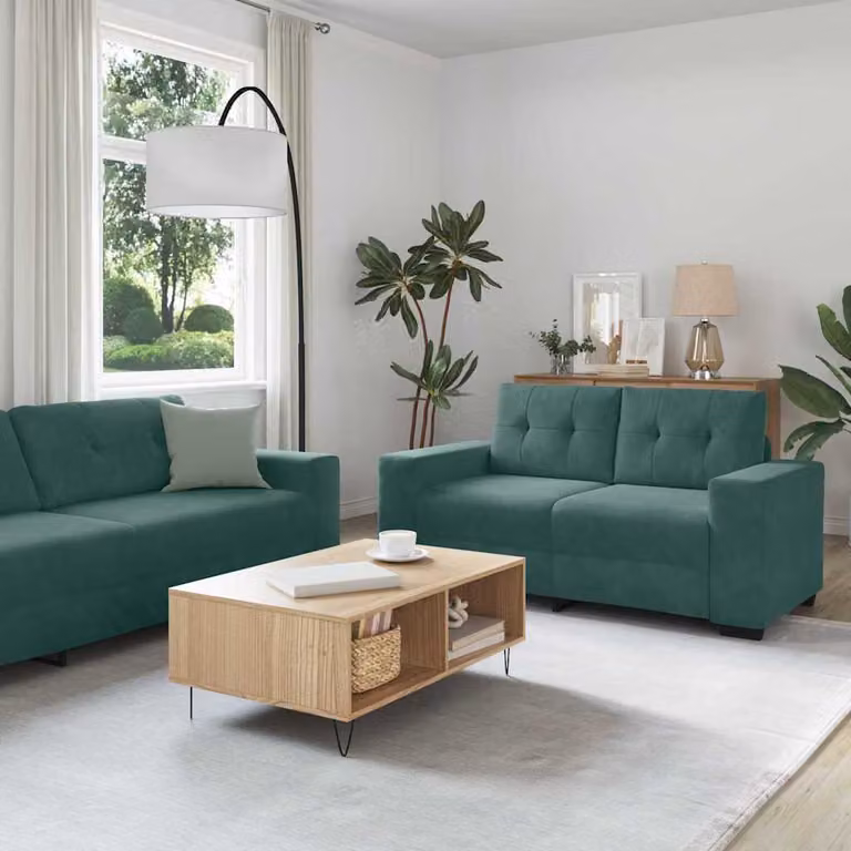Set di divani 3 pezzi vidaXL in velluto verde con poltrona, divano a 2 posti e divano a 3 posti per il tuo soggiorno