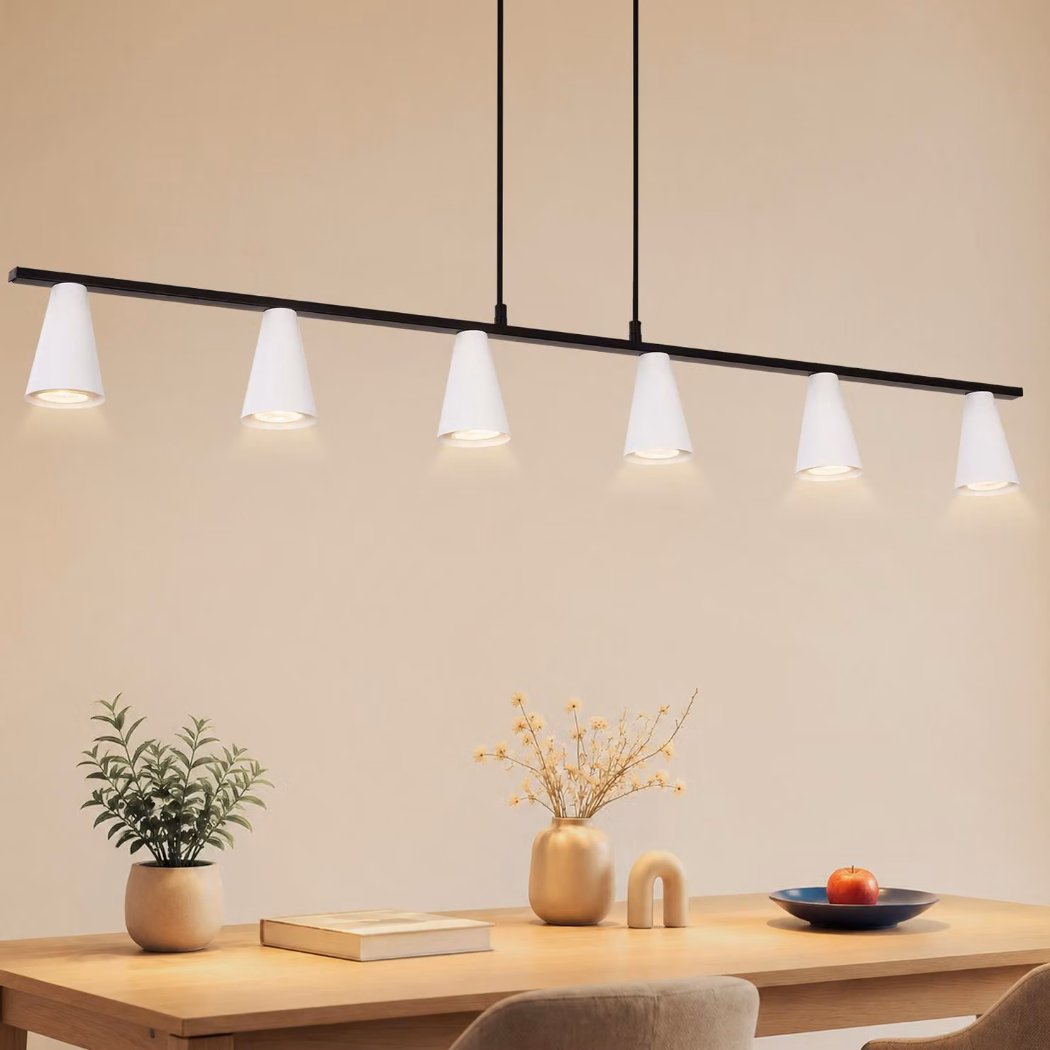 Lampada a sospensione ZMH, 6 luci, design moderno, 110 cm, ideale per la sala da pranzo, lineare, con attacco GU10, in metallo, lampada da pranzo a sospensione, altezza regolabile, adatta anche per l'ufficio e il soggiorno, colore bianco