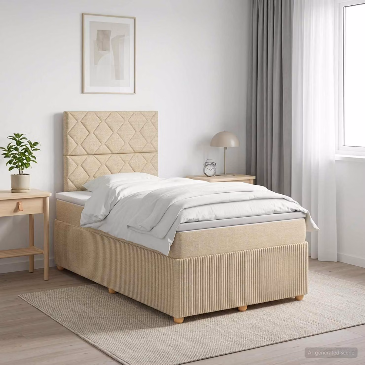 Letto box spring vidaXL con materasso a molle insacchettate in tessuto beige e bianco L/P: 120 x 200 cm