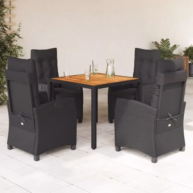 Set da Pranzo da Giardino 5 pz Nero con Cuscini in Polyrattan 3212907
