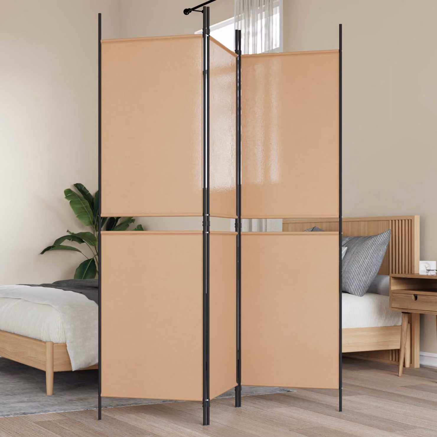 Paravento a 3 pannelli vidaXL in tessuto beige con struttura in metallo L: 150 cm, H: 180 cm