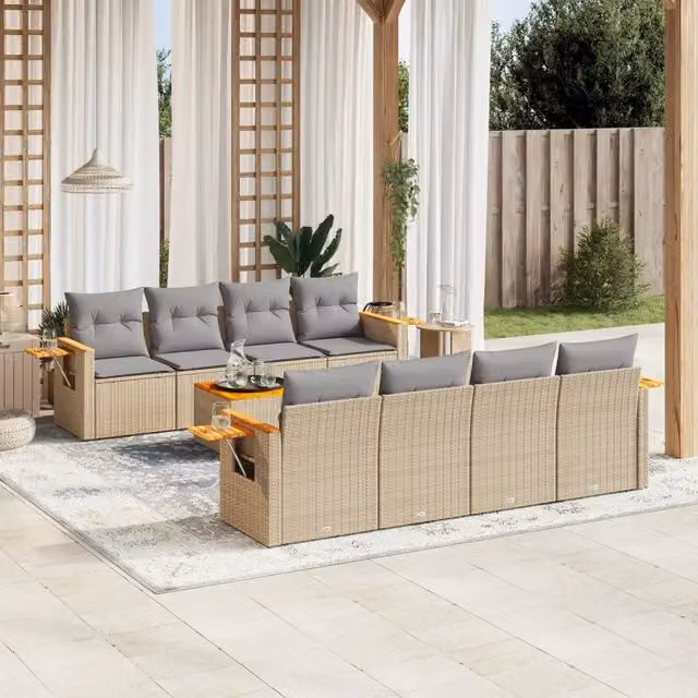 Set Divano da Giardino 9 pz con Cuscini Beige in Polyrattan 3259063