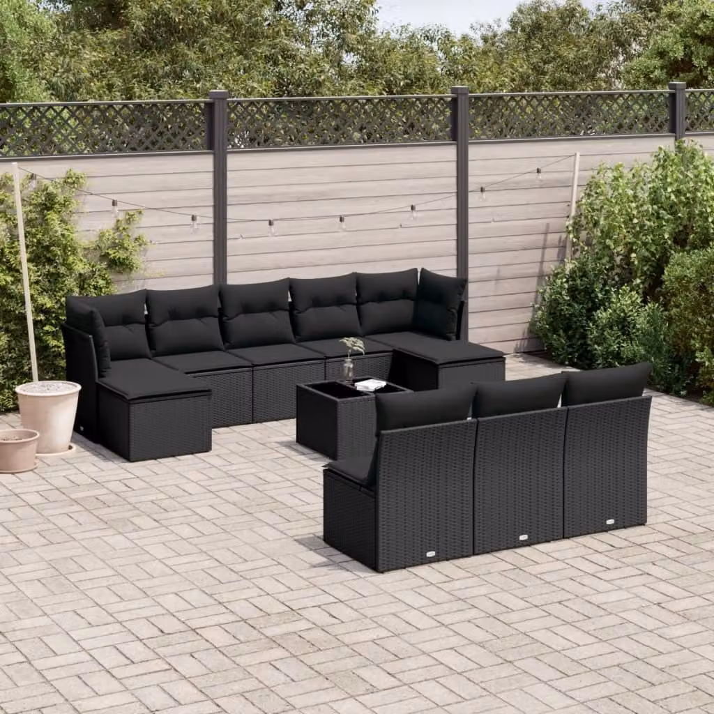 Maison Exclusive - Set da giardino 11 pezzi con cuscini in poly rattan nero