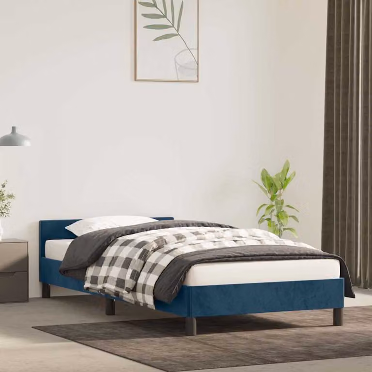 vidaXL Giroletto imbottito in velluto blu scuro con doghe in legno L/P/H: 190 x 90 x 33 cm