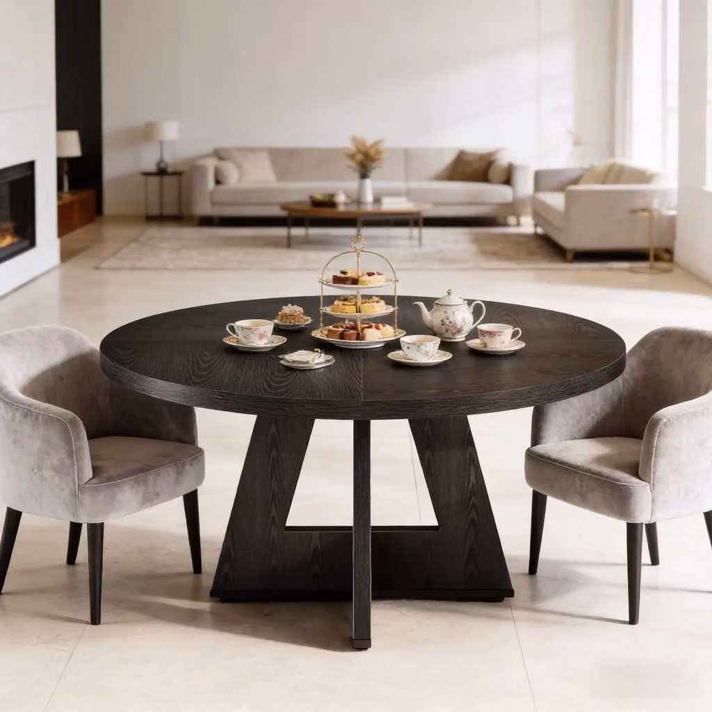 Tavolo da pranzo rotondo WISHDOR in legno composito nero stile rustico Diametro: 120 cm – 2