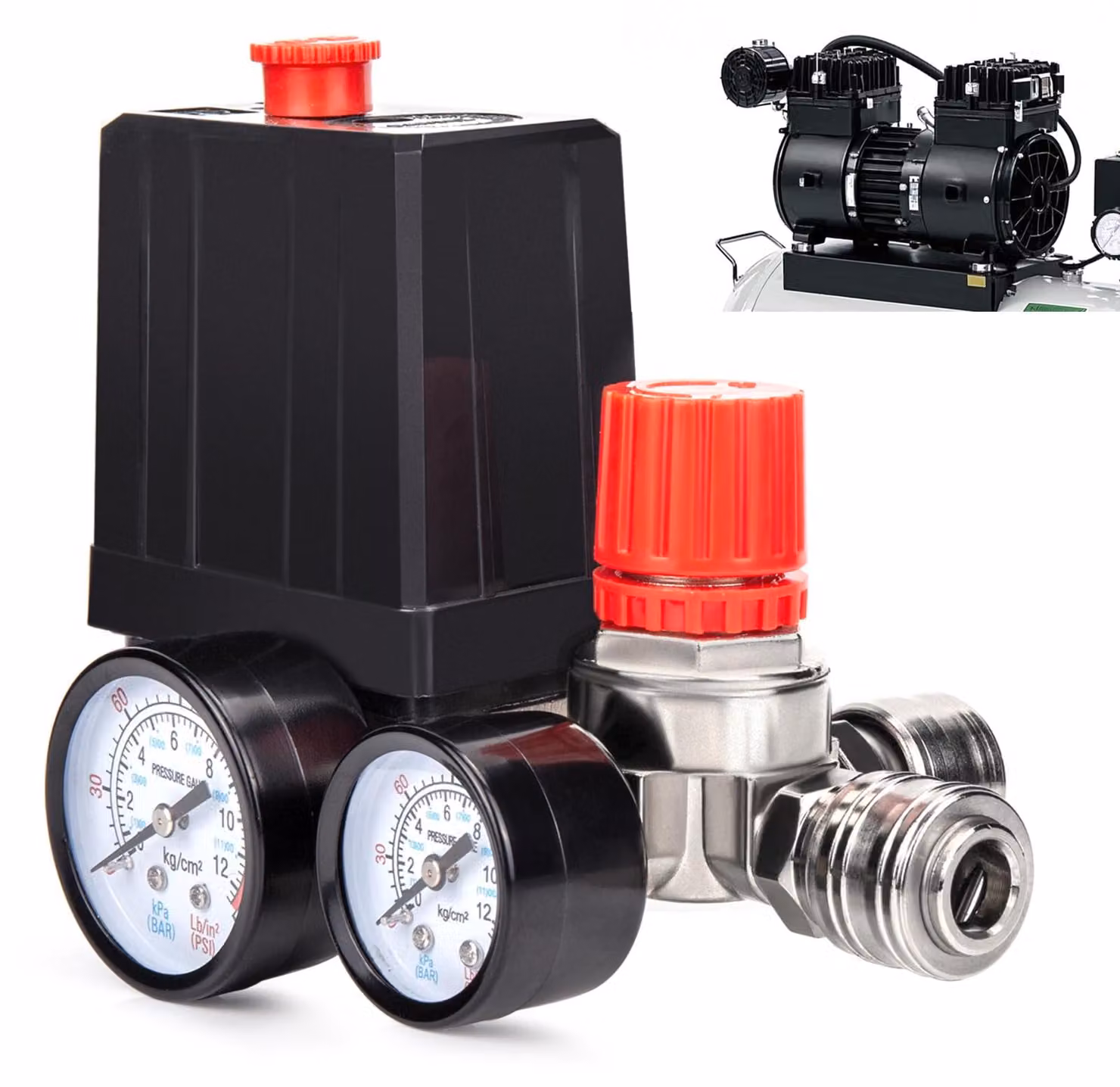 Interruttore di pressione per compressore, 220 V, regolatore di pressione con manometro, 120 psi