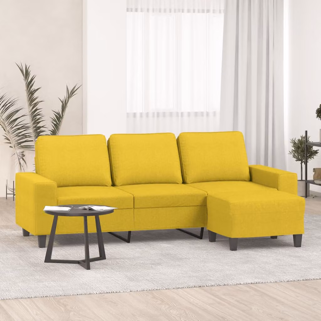 vidaXL Divano a 3 Posti Moderno con Poggiapiedi Giallo in Tessuto