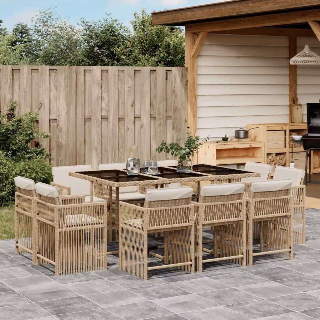 Maison Exclusive - Set da Pranzo da Giardino 11 pz con Cuscini Beige in Polyrattan