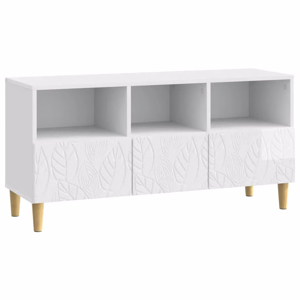 Mobile TV vidaXL Bianco Lucido in Legno MDF Stile Vintage L: 102 cm, P: 34,5 cm, H: 50 cm – 2