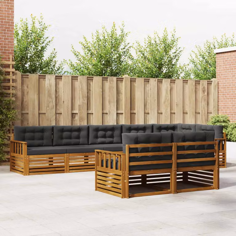vidaXL Set di divani da esterno a L in legno di acacia con cuscini, Naturale e Antracite