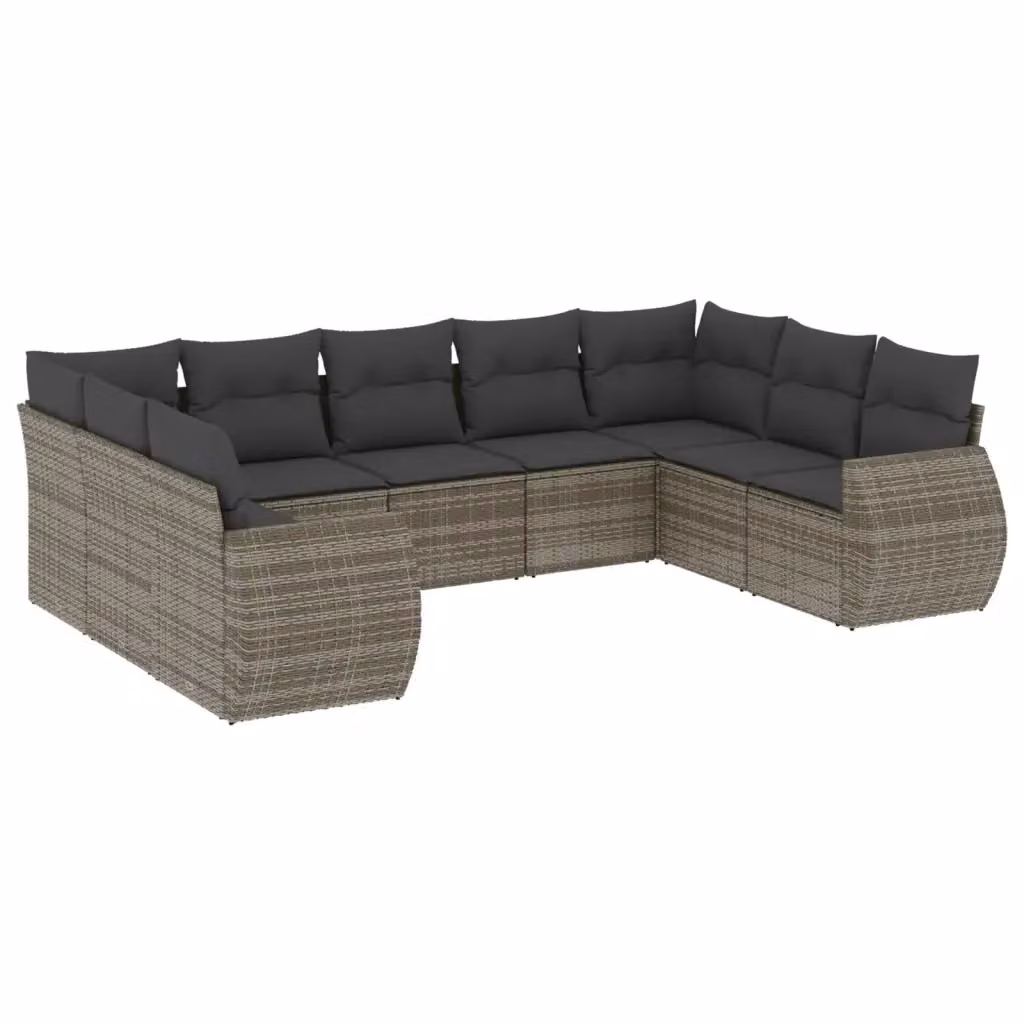 vidaXL Set Divano da Giardino 9 pz con Cuscini Grigio in Polyrattan e Acciaio – 2