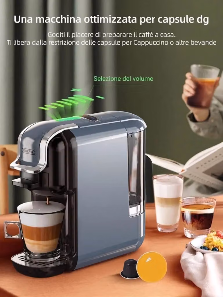Macchina per caffè a capsule HiBrew 5 in 1 compatibile con Nespresso Original, funzione caldo e freddo, 19 Bar, 1450W, Grigio – 2
