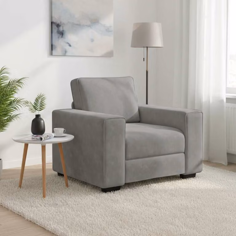 Poltrona moderna vidaXL in velluto grigio chiaro con braccioli, L: 100 cm, P: 77 cm, H: 82 cm