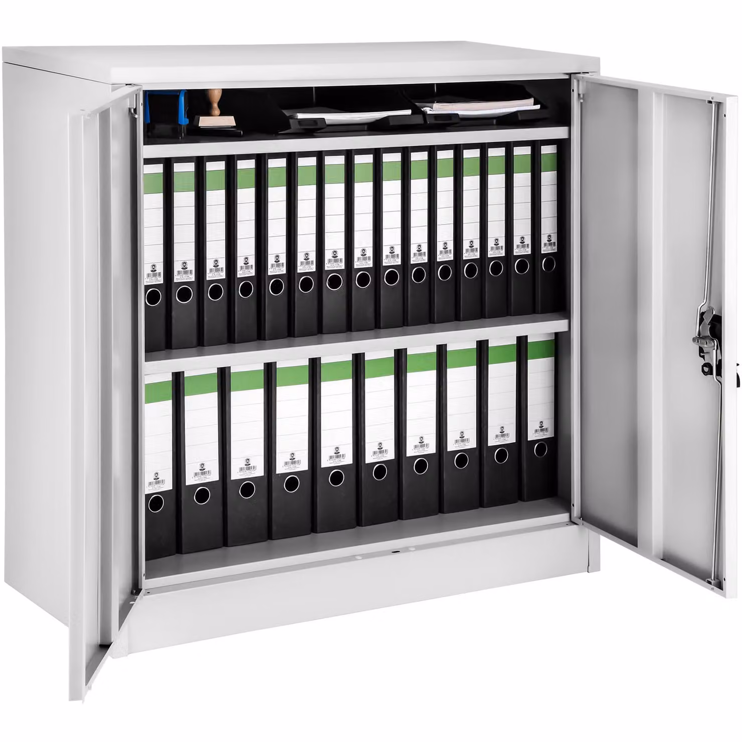Armadio portadocumenti Tectake in metallo con ante a battente e serratura, grigio o bianco, L/P/H: 90 x 40 x 90 cm – 2