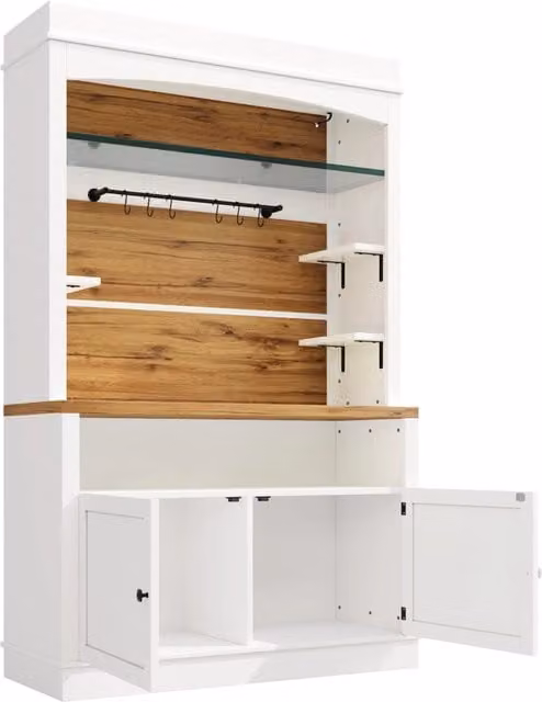 Set di 2 armadi alti bianchi con illuminazione LED, 184 cm, con ripiano in vetro e barra appendiabiti, portata fino a 60 kg