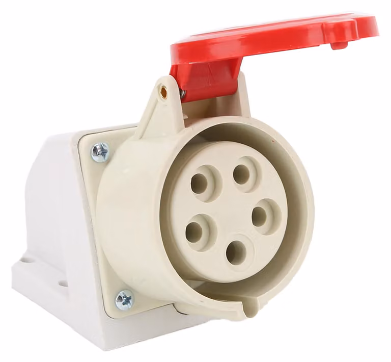 Presa industriale 32A a 5 poli, trifase, IP44, impermeabile, isolata, montaggio a parete, 380415V, 3P+N+E