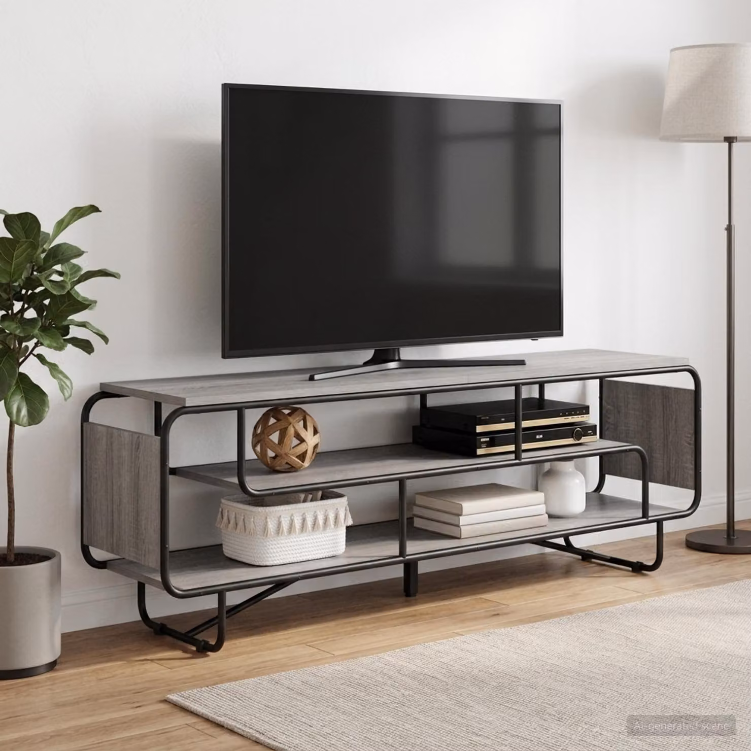 vidaXL Supporto TV in stile industriale grigio con legno ingegnerizzato e metallo, L 180 x P 36 x H 45 cm