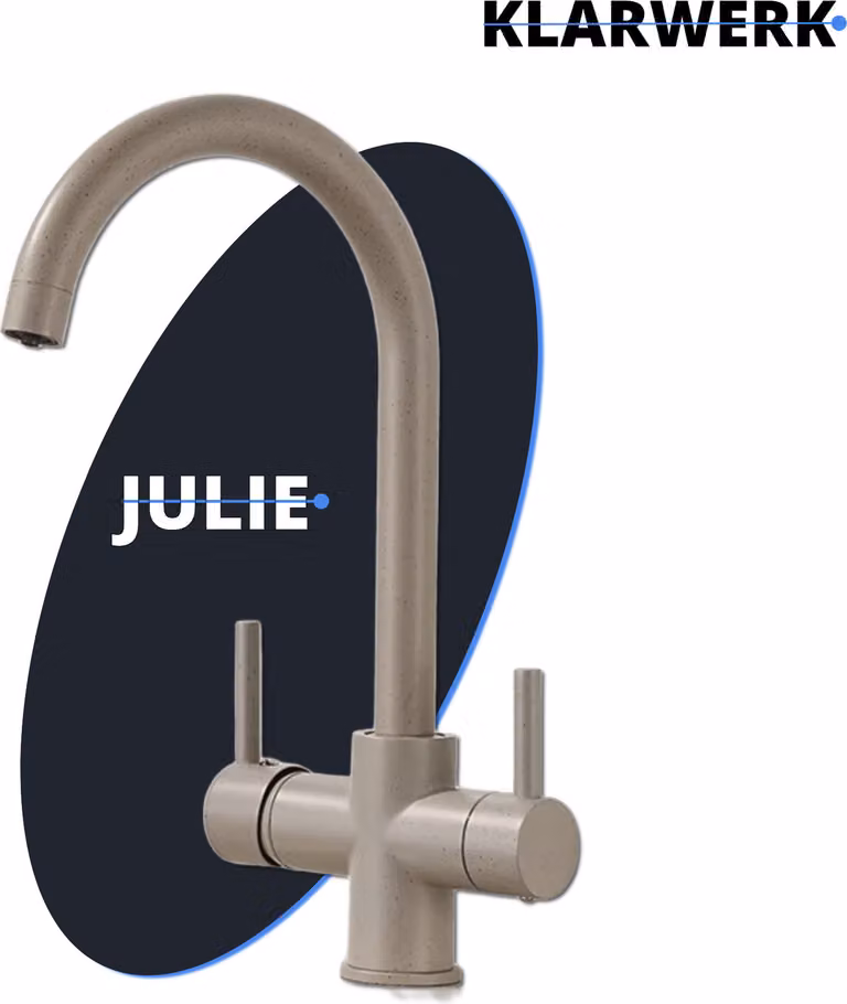 JULIE | rubinetto acqua potabile premium a 3 vie color sabbia beige | rubinetto da cucina a osmosi in acciaio inox | miscelatore - 360 gradi | filtro 3 attacchi