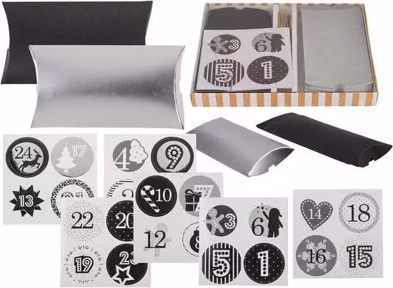 Kit per creare un calendario dell'Avvento fai-da-te - 24 confezioni di rossetto - Fai da te - Pannelli con numeri - Nastro di juta - Per un riempimento creativo - Calendario fai-da-te