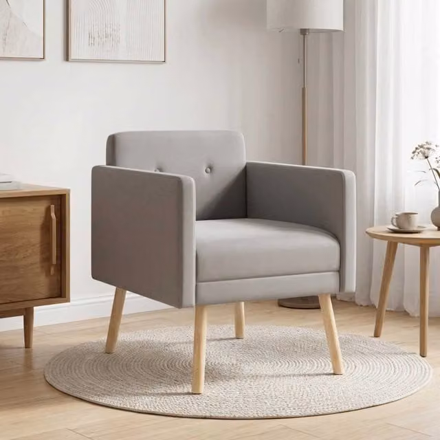 Poltrona moderna vidaXL in velluto grigio con braccioli e struttura in legno – 1