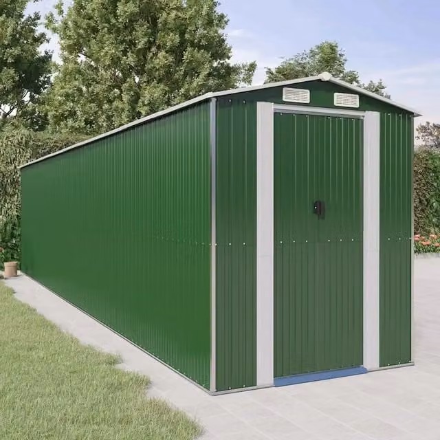 Capanno da Giardino Videx in Acciaio Zincato Verde con Porta Scorrevol e Ventilazione Laterale L/P/H: 855 x 192 x 223 cm