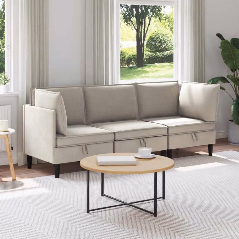 Set di mobili per il soggiorno vidaXL composto da 3 pezzi in tessuto beige e marrone, divano angolare a forma di L con elemento d'angolo e divano a 3 posti, design moderno con cuscini inclusi