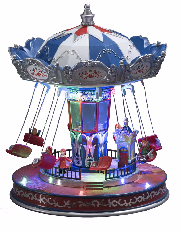 Konstsmide - Scenario a LED "Carousel" con animazione e 8 classici canti natalizi, alimentazione selezionabile, 10 diodi colorati, trasformatore interno da 4,5 V/funzionamento a batteria, per interni, cavo trasparente; 3443-000