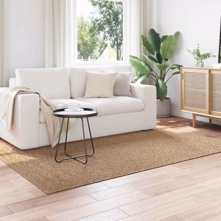 Tappeto vidaXL AGIRA per interno ed esterno, design moderno astratto in poliestere e juta, Beige e Marrone, L: 170 cm, P: 120 cm