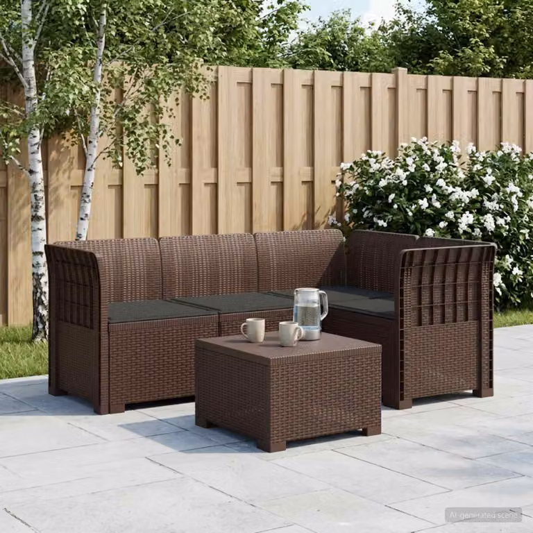 vidaXL Divano da Giardino a L per 4 Persone con Cuscini, Design Moderno in Effetto Rattan, Colore Marrone e Antracite