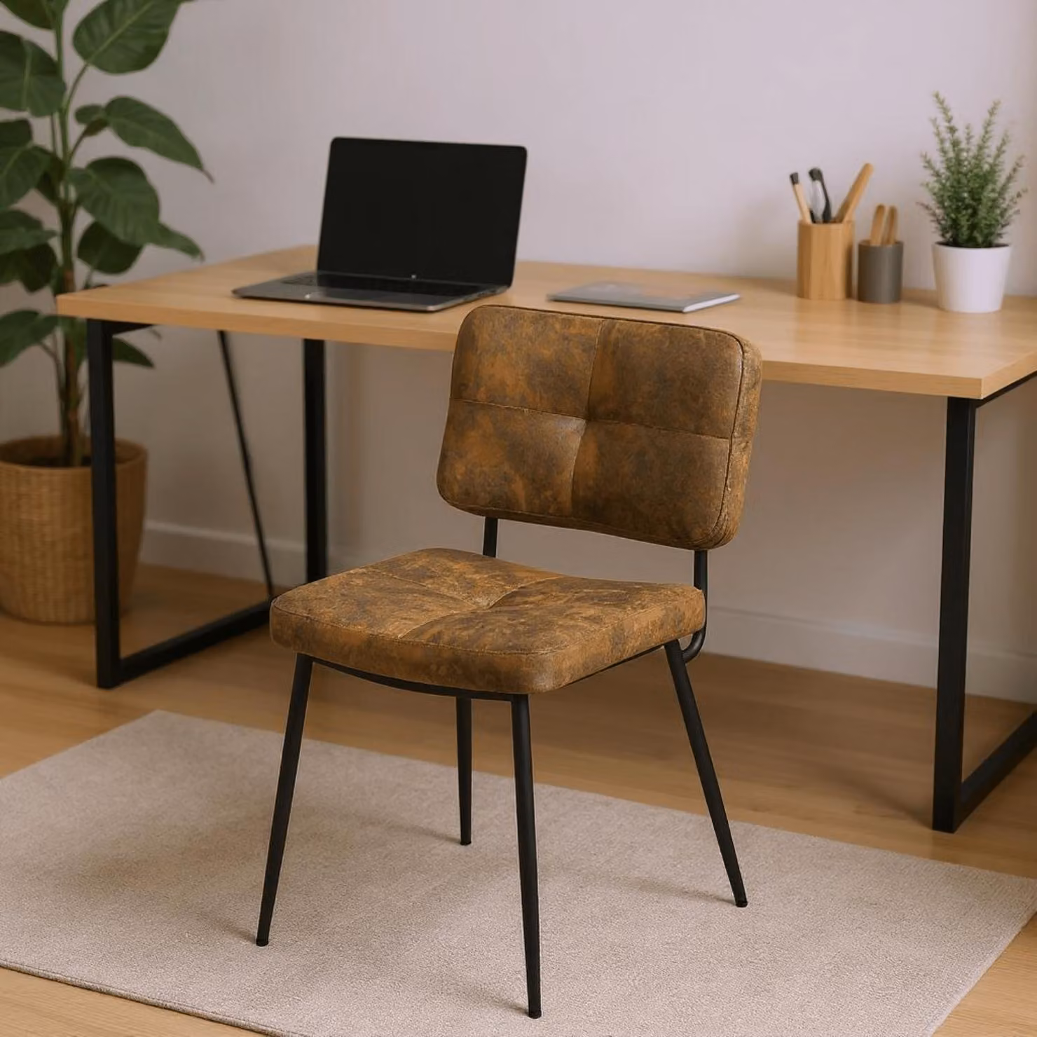 Sedia da ufficio - Sedia per ufficio - Sedia da lavoro - Sedia per riunioni - Sedia senza braccioli - Sedia vintage in pelle marrone