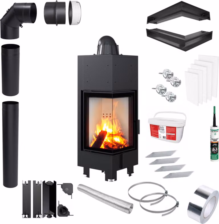 Inserto per caminetto KRATKI MBN Sinistra 10kW Ø200 Ecodesign Set per l'installazione