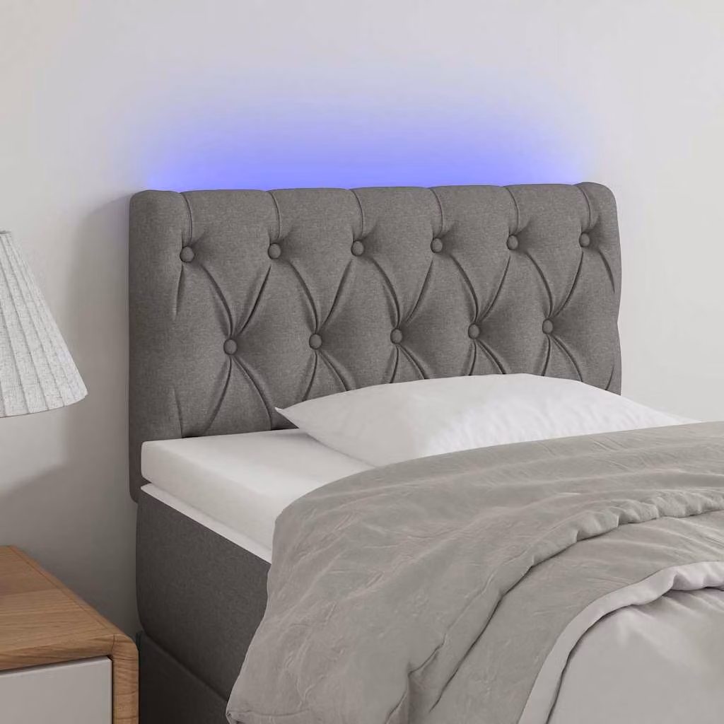 Testiera per letto con LED e porta USB vidaXL in tessuto grigio chiaro, L: 80 cm, P: 7 cm, H: 78-88 cm