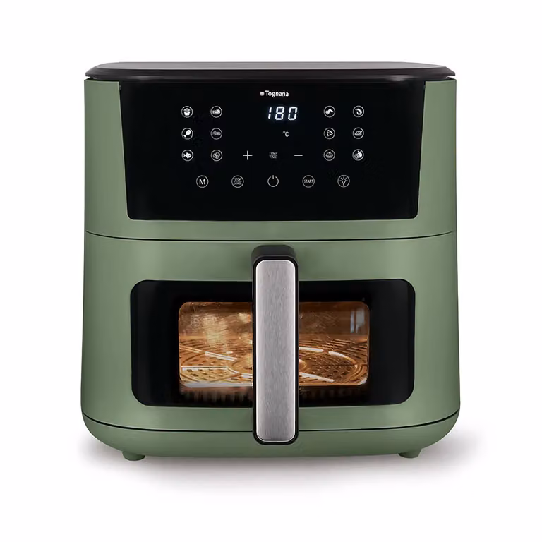 Friggitrice ad aria Tognana Linea Iridea da 10 litri, 2300 Watt, con display digitale e timer, disponibile in verde o rosso, L/P/H: 44,5 x 32,5 x 34,0 cm