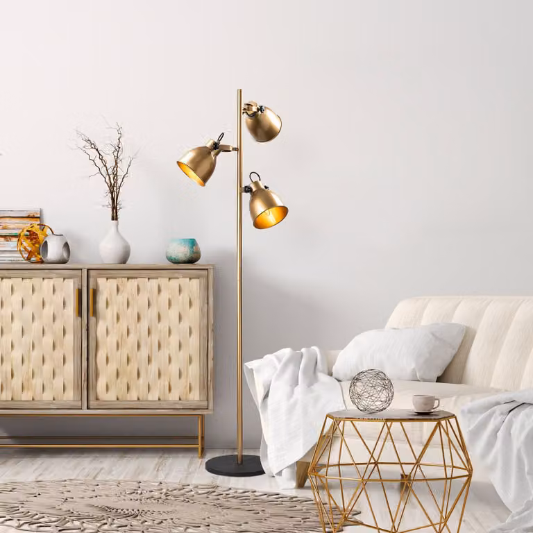 Opviq, Spotkafasi 13786 - Oro, lampada da terra, STRUTTURA IN METALLO, Oro, 162 x 37 x 37 cm