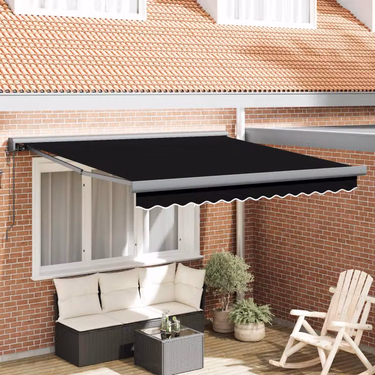 Tenda retrattile semi-cassonetto vidaXL in metallo e poliestere, Nero, L 350 x P 250 x H 165 cm