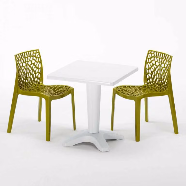 Tavolo quadrato bianco e 2 sedie in polipropilene colorato per interni Grand Soleil Gruvyer Patio - Verde anice