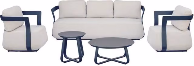 Set da giardino Monaco Moia in alluminio blu con cuscini bianchi rimovibili
