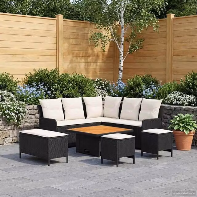 Set di Mobili 7 pz Nero e Crema Rattan in PE 3422210