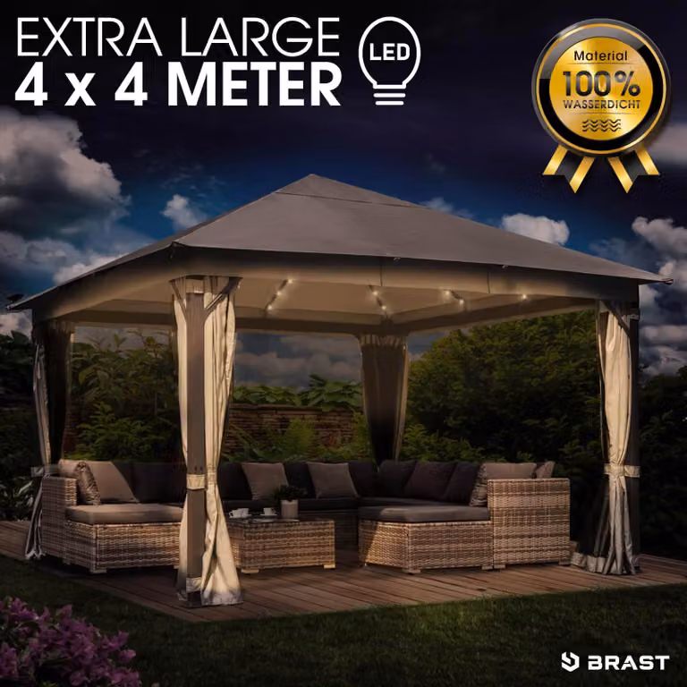 Gazebo in alluminio INFINITY 4x4x beige con LED inclusi