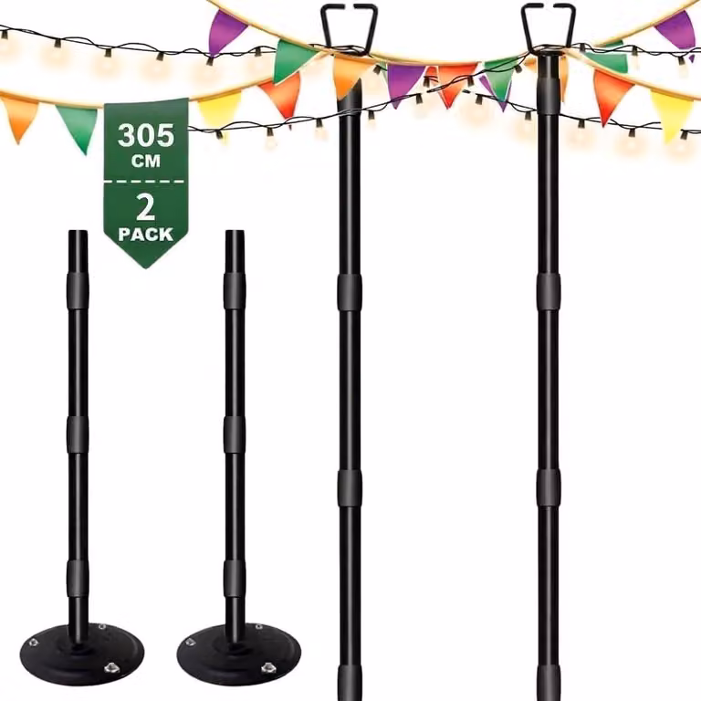 Set di 2 aste in filo d'acciaio per esterni, lunghezza 2,95 metri, ideali per la decorazione di terrazze