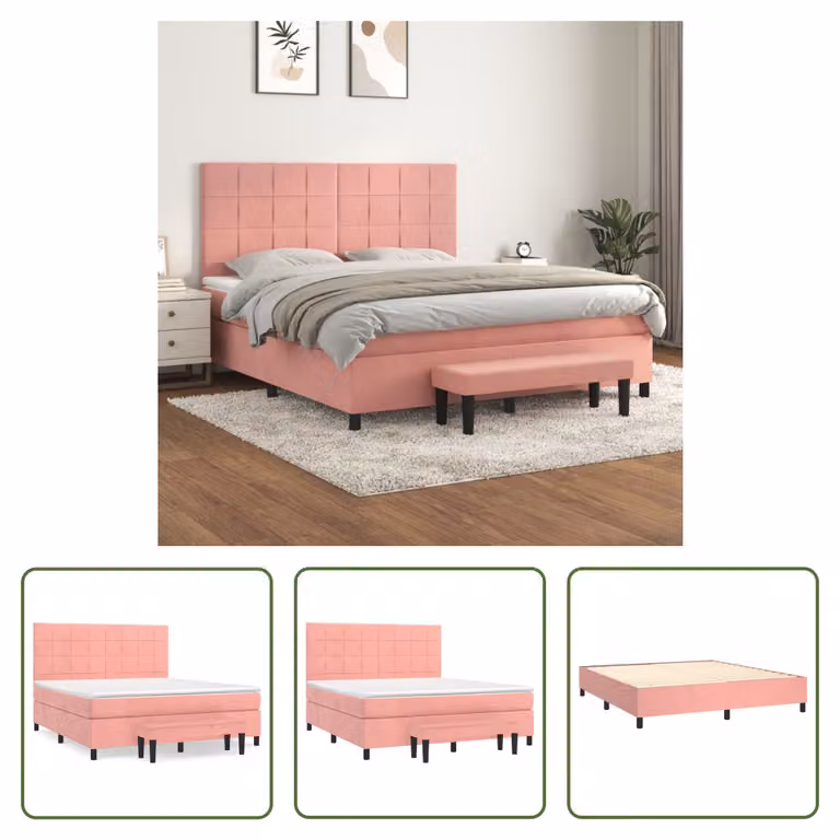 The Living Store Letto a molle con materasso rosa 160x200 cm in velluto