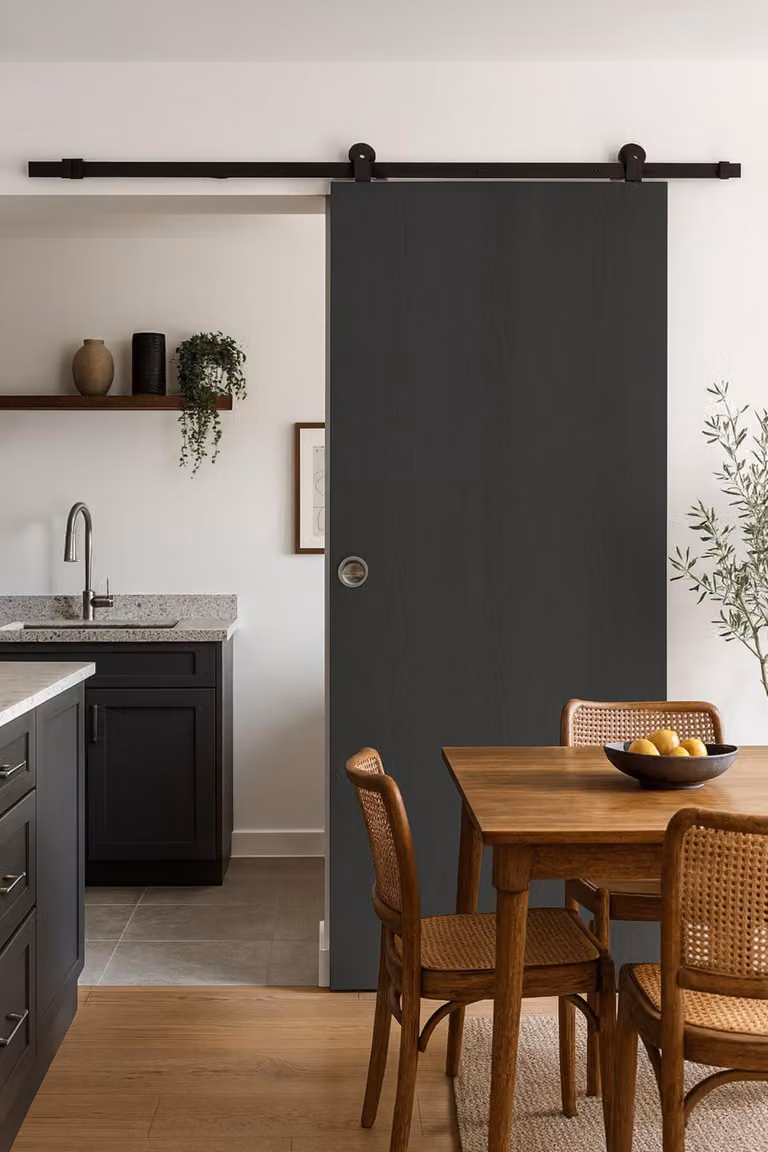 Porta scorrevole in Rovere Grigio H204 x L73 cm, binario con rotelle, gusci Gd Menuiseries