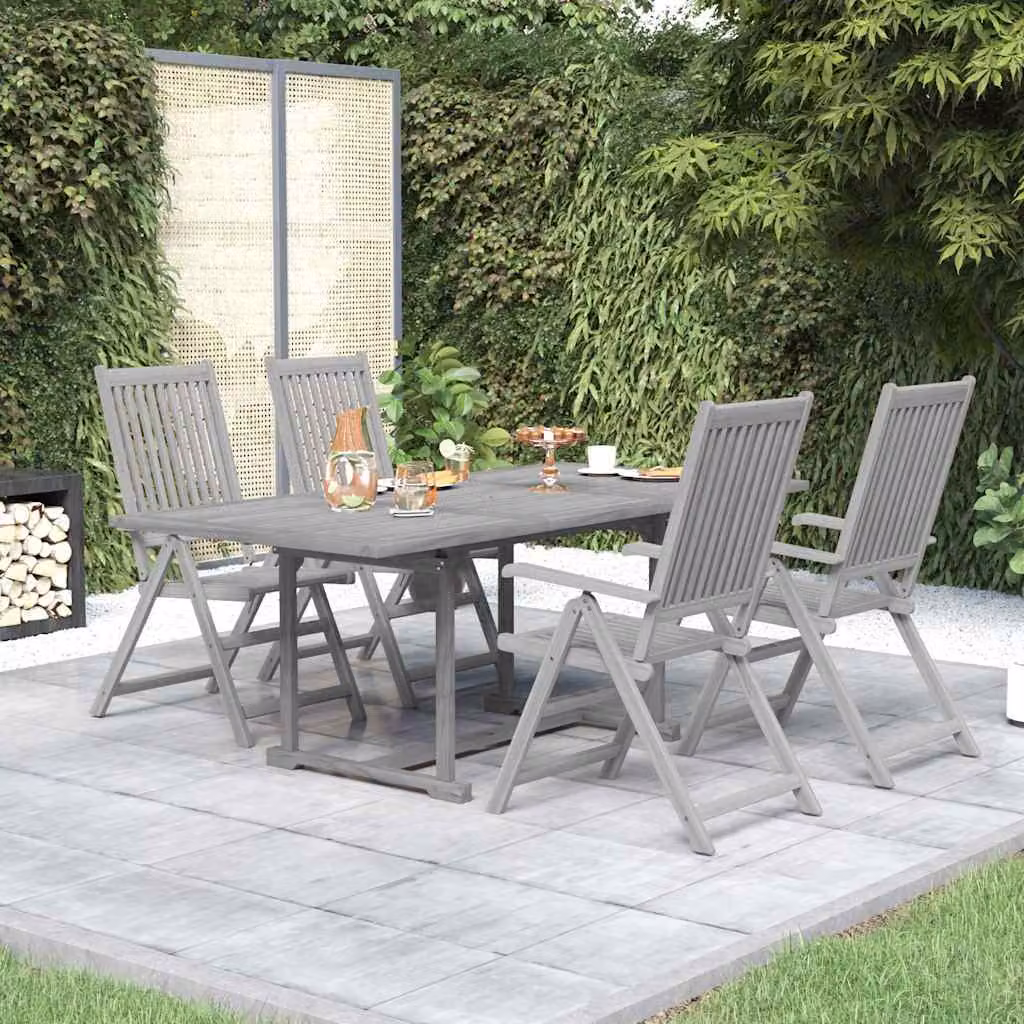 Set da pranzo per giardino vidaXL in legno di acacia grigio, 5 pezzi