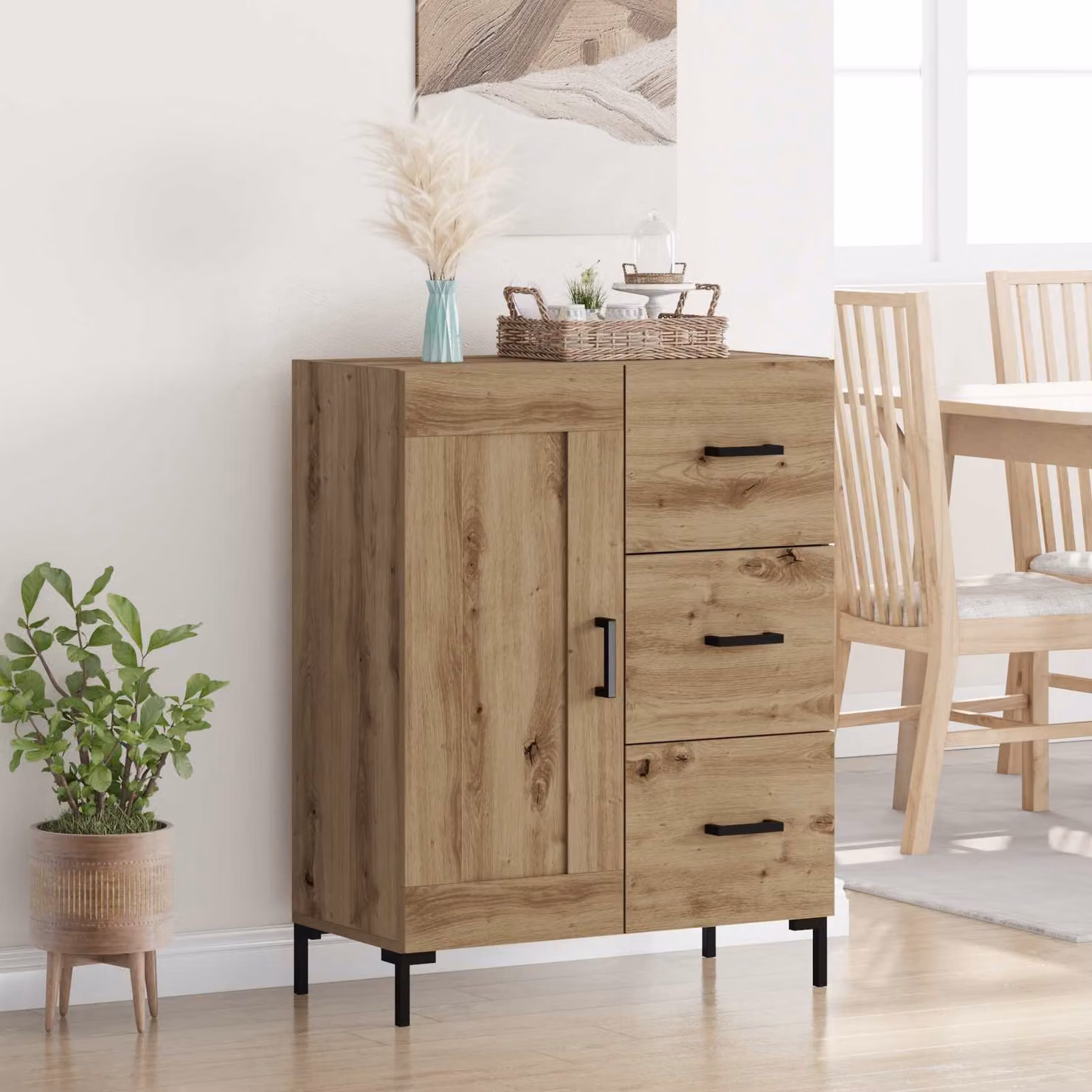 vidaXL Credenza moderna in legno e metallo marrone e nero L: 69,5 cm, P: 34 cm, H: 90 cm