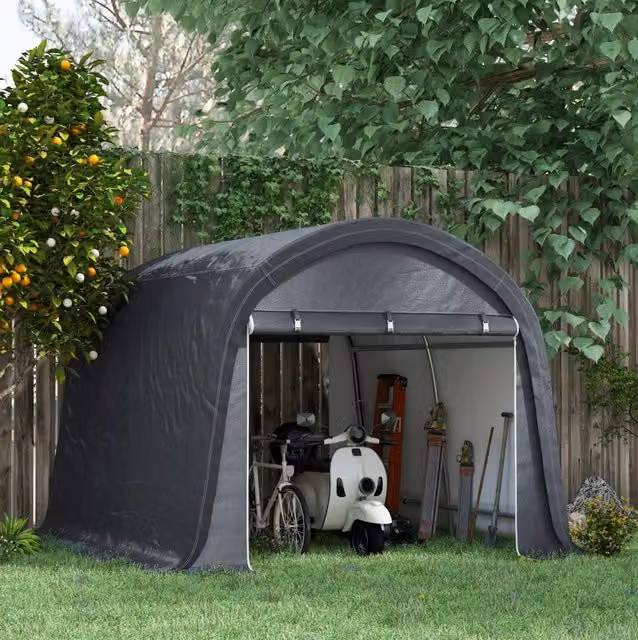 Tenda deposito da esterno curva in acciaio galvanizzato grigio con due porte avvolgibili L/P/H: 300 x 300 x 235 cm