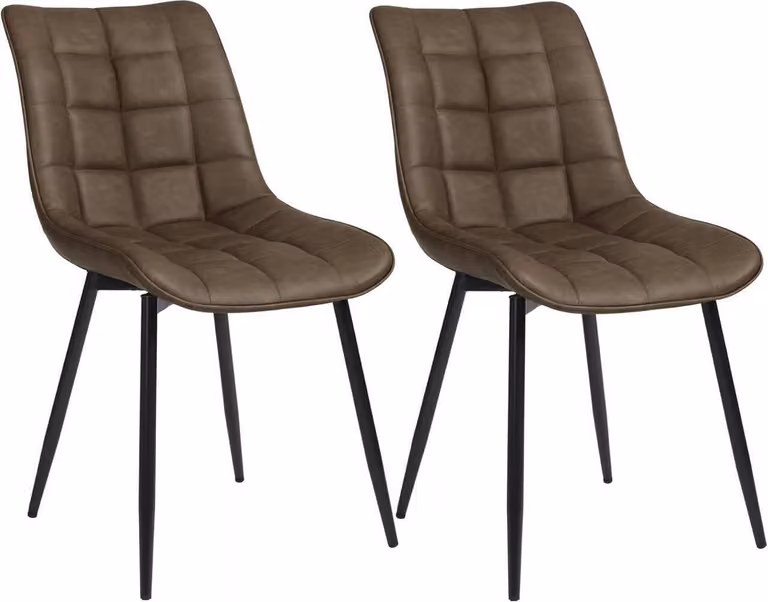 Set di 2 sedie per sala da pranzo WOLTU Sedia imbottita con schienale, in Pelle finta, gambe in metallo, marrone