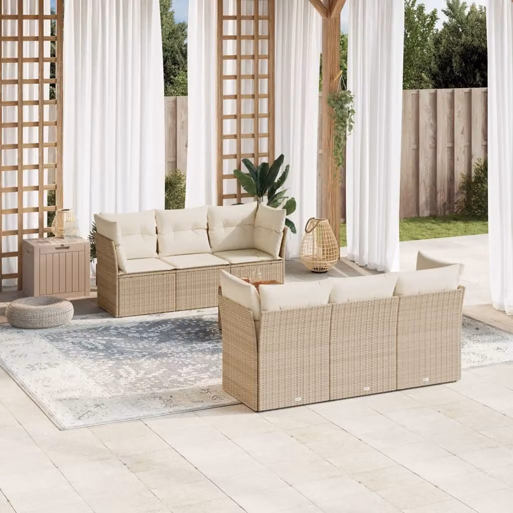 Maison Exclusive - Set da giardino 7 pezzi con cuscini Beige Poly Rattan